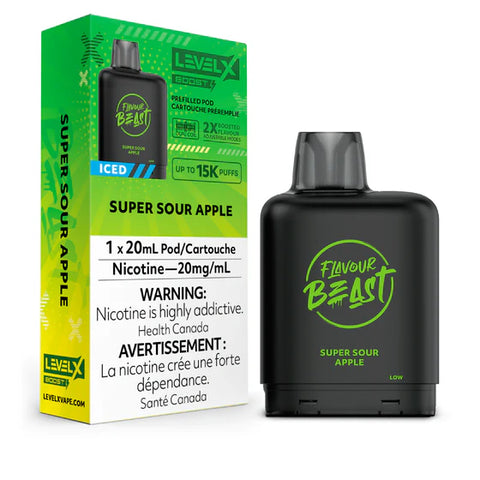 Level X Flavour Beast BOOST Pod - 15K Puffs - Super Sour Apple Iced